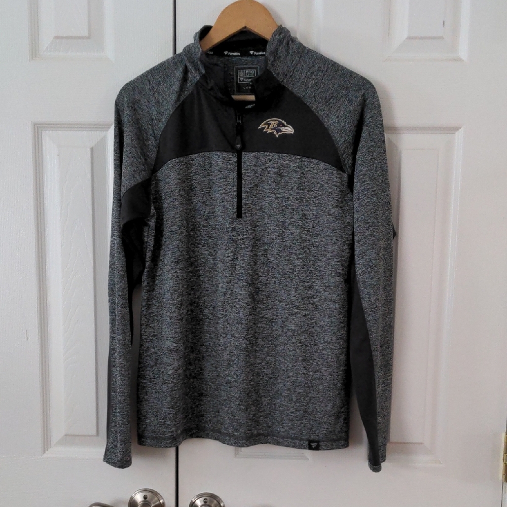 like new Fanatics Heather Gray and Black Quarter-Zip Baltimore Ravens size Large